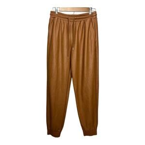 Bagatelle Jogger Pants Medium Faux Leather Baggy Drawstring Brown Sleek Comfy
